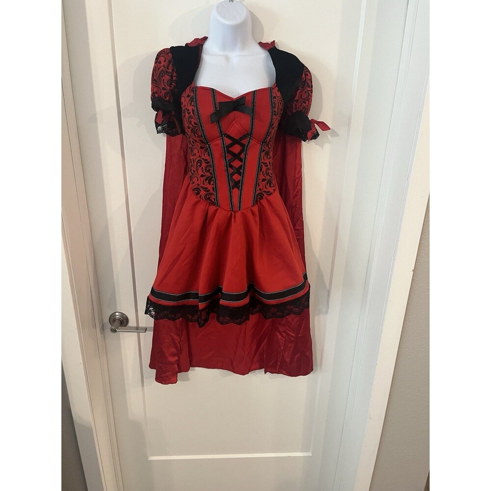 Spirit Sexy Little Red Riding Hood Dress Costume w/ Cape Wench Women’s Size S